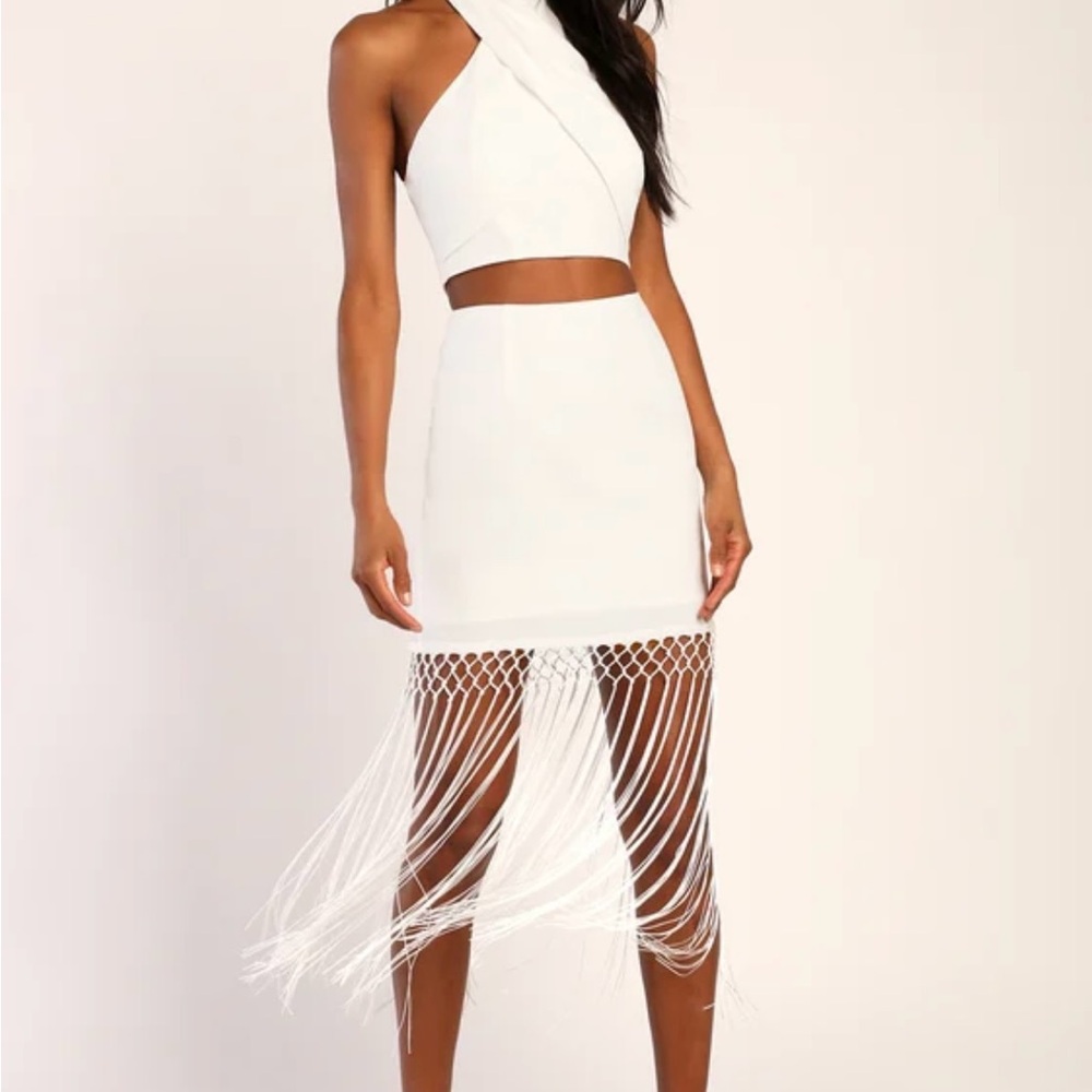 Lulu’s Out on the Terrace White Fringe Mini Skirt
